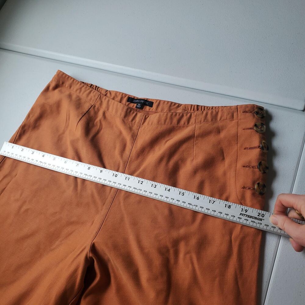 John Mark Pants Womens 12 Orange Twill Ankle Elastic Waist Button Detail Lyocell - Picture 10 of 11